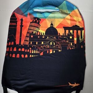 Colorful Travel-Themed Elastic Protective Luggage Cover